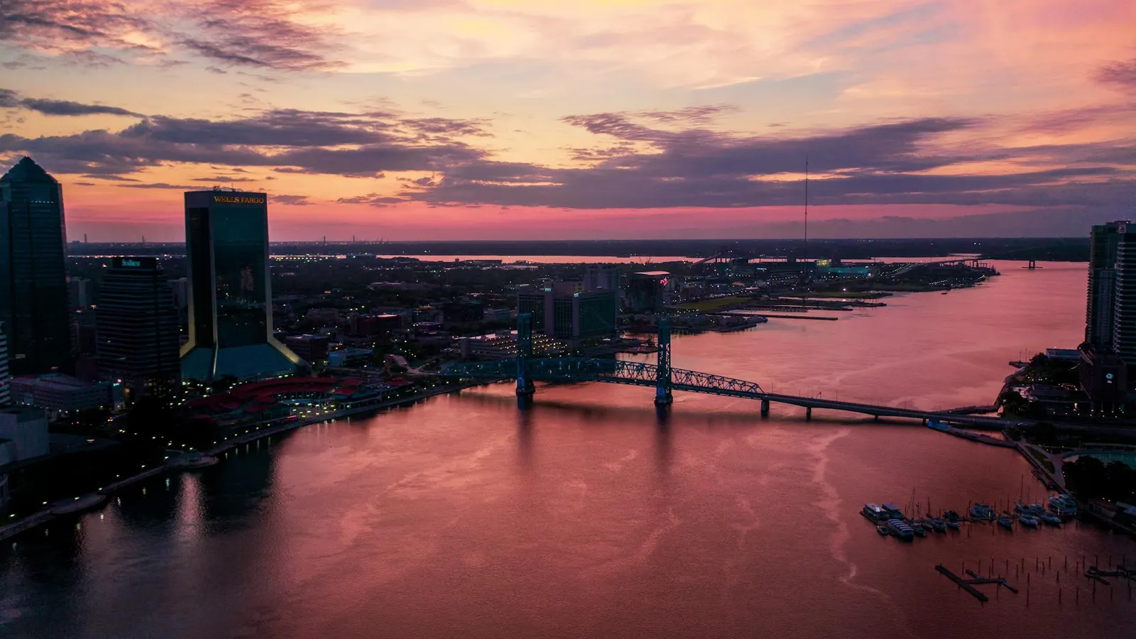 Downtown Jacksonville, FL skyline over the St. Johns River